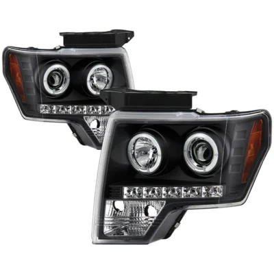Fits ( Spyder Signature ) Ford F150 09-14 Projector Headlights - Halogen Model Only ( Not Compatible With Xenon/HID Model ) - LED Halo - LED ( Replaceable LEDs ) - Black - High H1 (Included) - Low H1 (Included)
