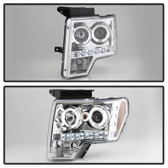 Fits ( Spyder Signature ) Ford F150 09-14 Projector Headlights - Halogen Model Only ( Not Compatible With Xenon/HID Model ) - LED Halo - LED ( Replaceable LEDs ) - Chrome - High H1 (Included) - Low H1 (Included) - Image 2