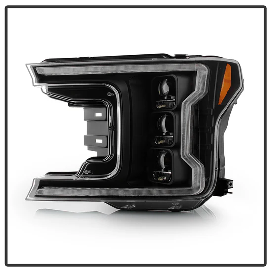 Fits ( Spyder Apex ) Ford F150 2018-2020 Factory Halogen Model Only ( Not Compatible With Factory LED Model ) High-Power LED Module Equipped Headlights - Sequential LED Switchback Turn Signal Lights - LED Crystal Light Bar Parking Lights - Black - Image 13