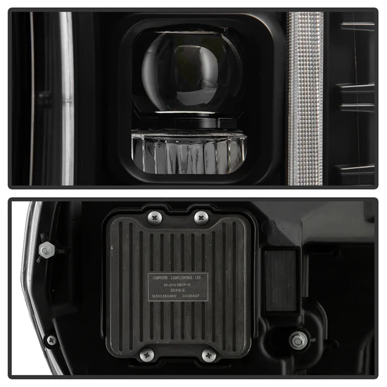 Fits ( Spyder Apex ) Ford F150 2018-2020 Factory Halogen Model Only ( Not Compatible With Factory LED Model ) High-Power LED Module Equipped Headlights - Sequential LED Switchback Turn Signal Lights - LED Crystal Light Bar Parking Lights - Black - Image 11