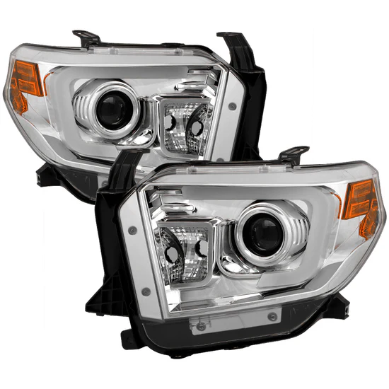 Fits ( Spyder Signature ) Toyota Tundra 2014-2017 / 2018 Tundra ( will only fit SR and SR5 Model ) Projector Headlights - Light Bar DRL - Chrome