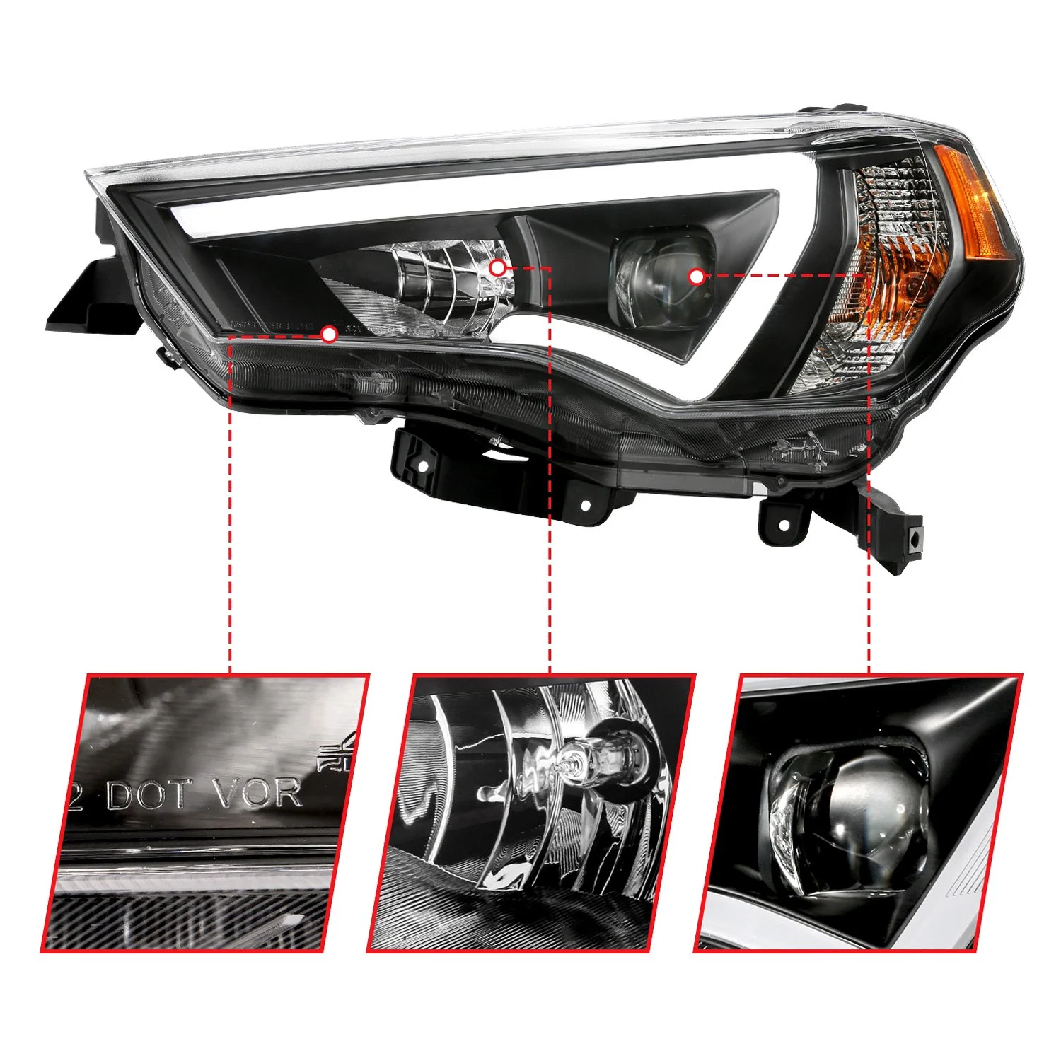 Fits 2014-2023 Toyota 4Runner Black LED DRL Bar Projector Headlights - Image 3