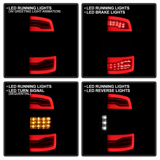 Fits (Spyder Apex) Dodge Ram 2500/3500 HD 2019 - 2024 Factory Incandescent Bulb Tail Lights Model Only (Not Compatible With Factory LED Model /1500 Model/BSM Model) LED Tail Light - Greeting Animation - Sequential Signal Lights - Black - Image 2