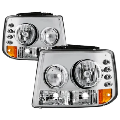 Fits ( Spyder Signature ) Chevy Silverado 1500/2500 99-02 ( Does Not Fit HD Model ) / Chevy Silverado 3500 01-02 / Chevy Suburban 1500/2500 00-06 / Chevy Tahoe 00-06 1PC W/ Bumper Lights ( Require GRI-SP-CS99-CT Grille ) LED ( Replaceable LEDs ) Crystal Headli