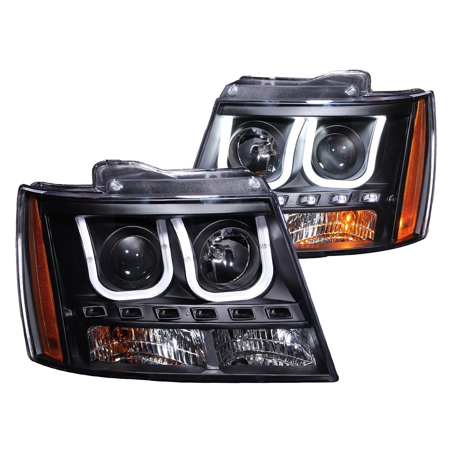Fits CHEVY TAHOE/ SUBURBAN 07-14 / AVALANCHE 07-13 PROJECTOR U-BAR HEADLIGHTS BLACK
