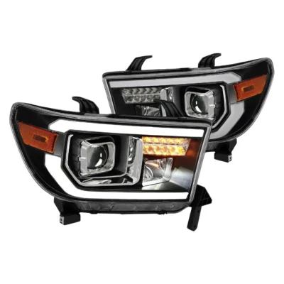 Fits TOYOTA TUNDRA 07-13 / SEQUOIA 08-17 HALOGEN PROJECTOR PLANK STYLE HEADLIGHTS BLACK (LED HIGH BEAM)
