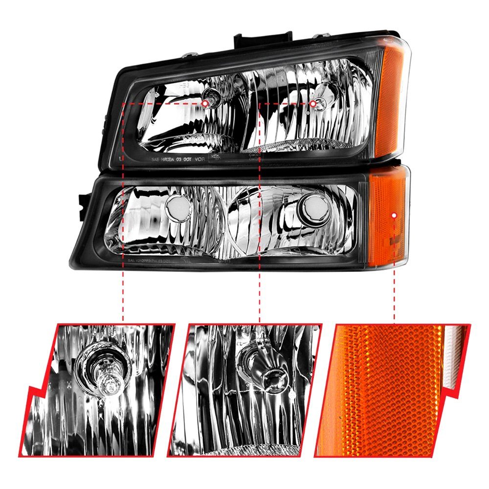 Fits CHEVY SILVERADO 03-06 CRYSTAL HEADLIGHTS W/ PARKING/SIGNAL LIGHT BLACK (4 PCS) - Image 3