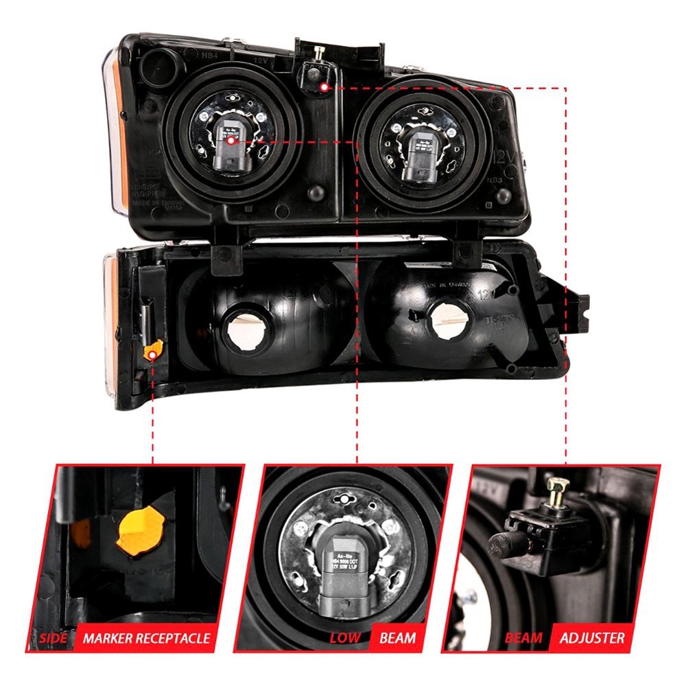Fits CHEVY SILVERADO 03-06 CRYSTAL HEADLIGHTS W/ PARKING/SIGNAL LIGHT BLACK (4 PCS) - Image 4