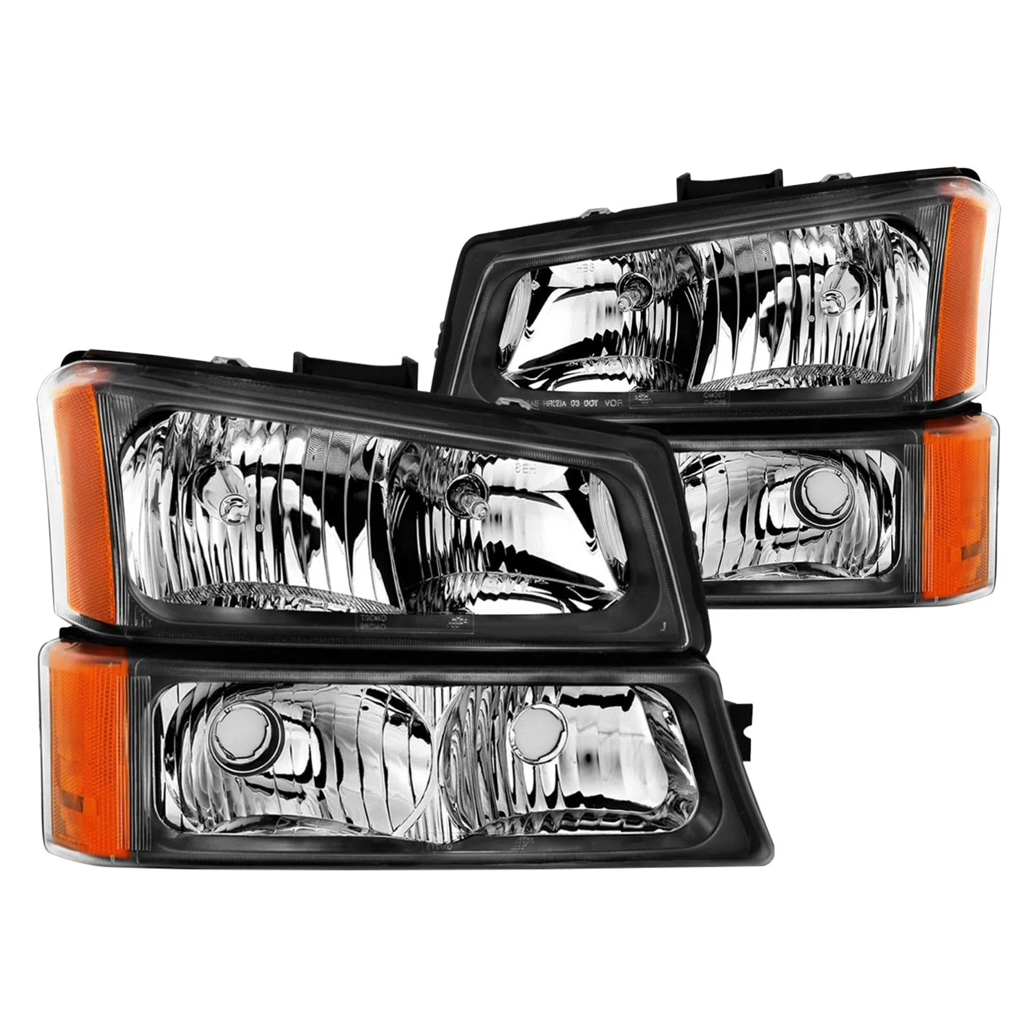 Fits CHEVY SILVERADO 03-06 CRYSTAL HEADLIGHTS W/ PARKING/SIGNAL LIGHT BLACK (4 PCS)