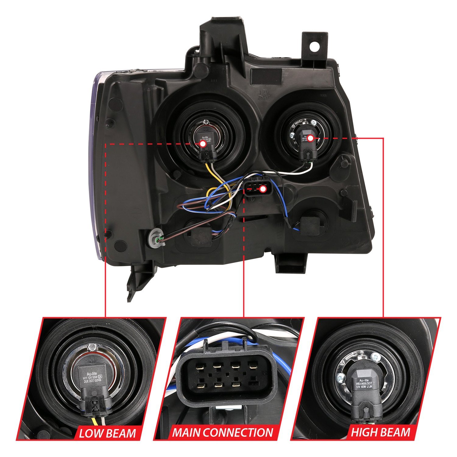 Fits CHEVY TAHOE/ SUBURBAN 07-14 / AVALANCHE 07-13 CRYSTAL HEADLIGHTS CHROME (OE REPLACEMENT) - Image 3