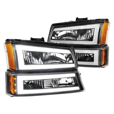 Fits CHEVY SILVERADO / AVALANCHE 03-06 / 07 CLASSIC CRYSTAL LED PLANK HEADLIGHTS W/ PARKING/SIGNAL LIGHT BLACK(4 PCS)