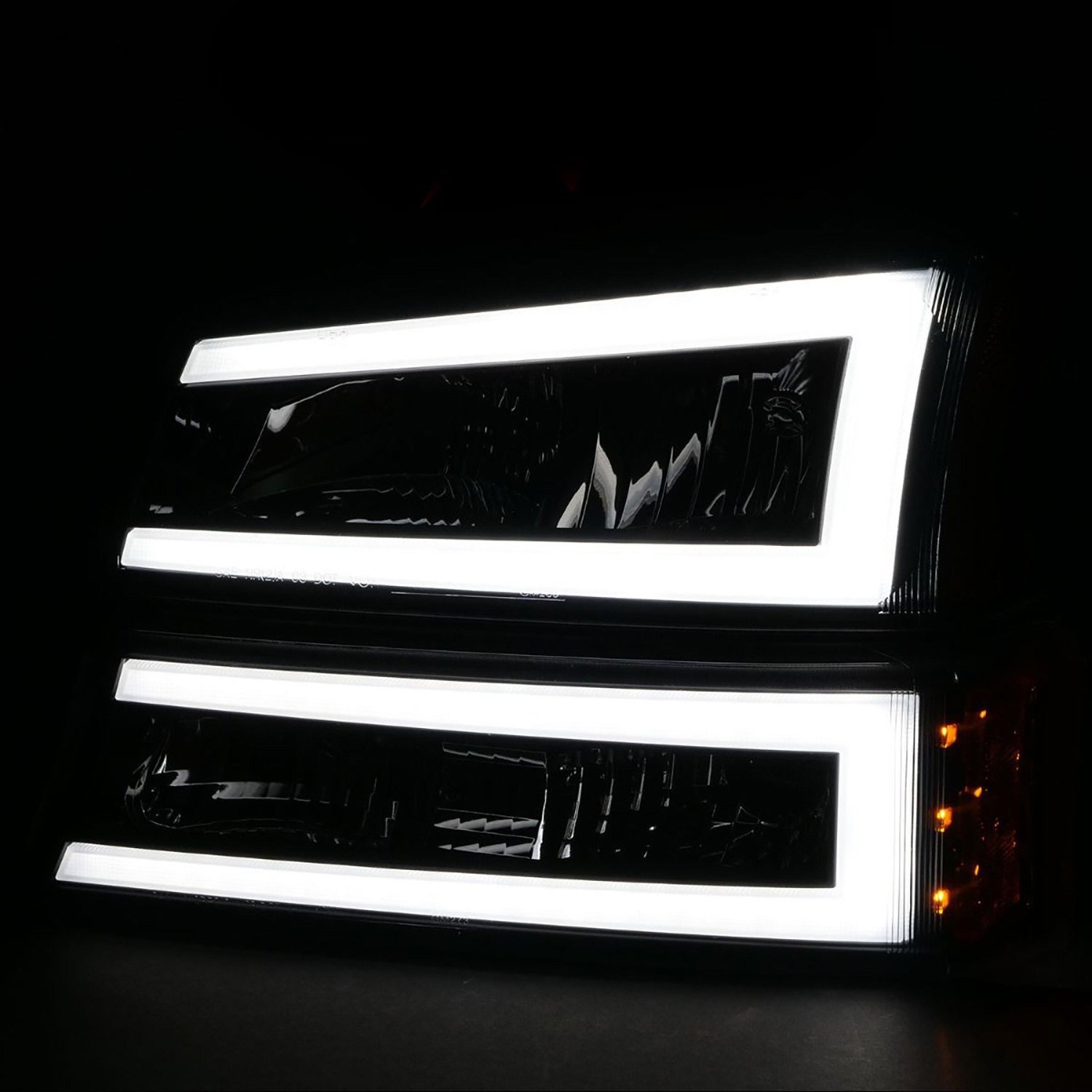 Fits CHEVY SILVERADO / AVALANCHE 03-06 / 07 CLASSIC CRYSTAL LED PLANK HEADLIGHTS W/ PARKING/SIGNAL LIGHT BLACK(4 PCS) - Image 3