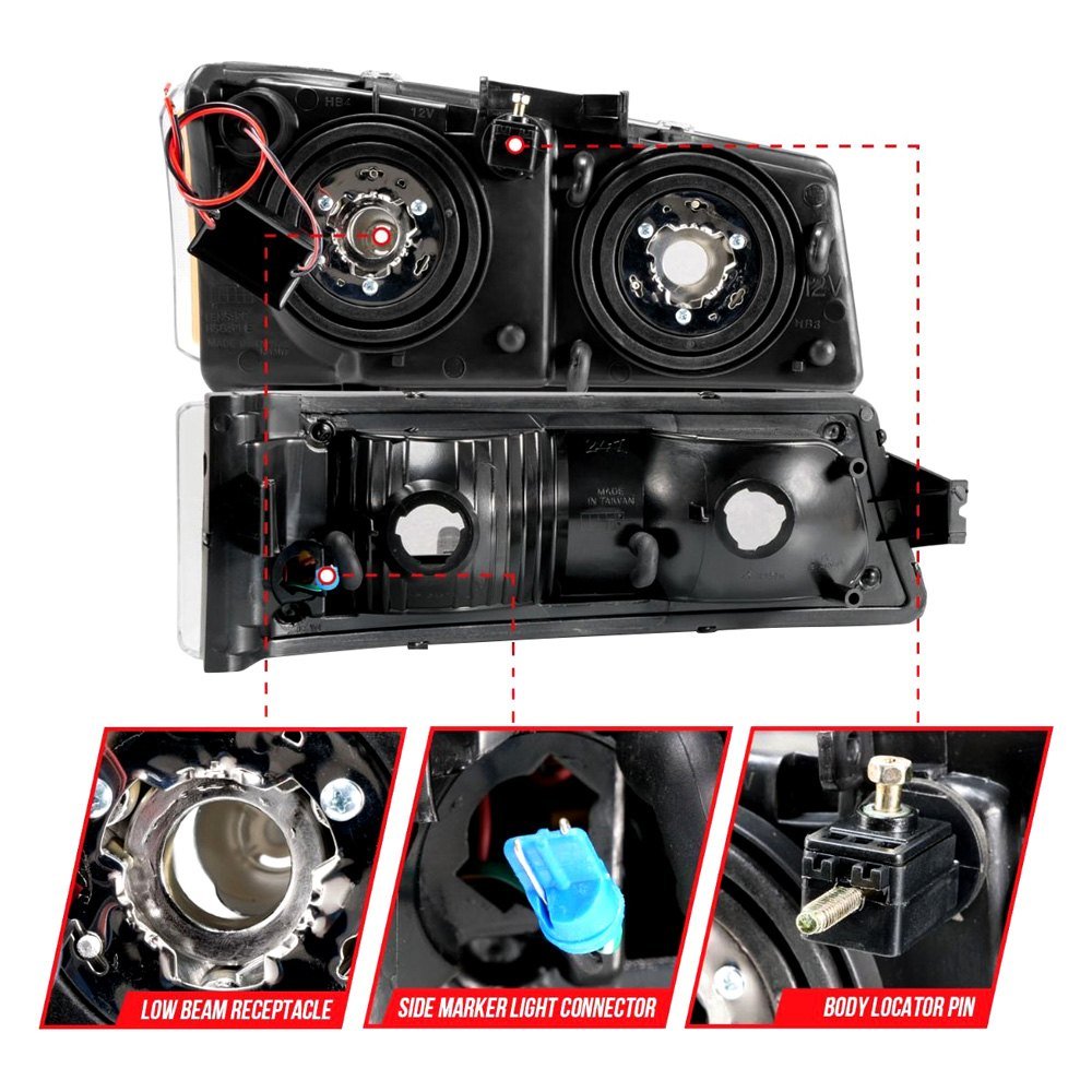 Fits CHEVY SILVERADO / AVALANCHE 03-06 / 07 CLASSIC CRYSTAL LED PLANK HEADLIGHTS W/ PARKING/SIGNAL LIGHT BLACK(4 PCS) - Image 5
