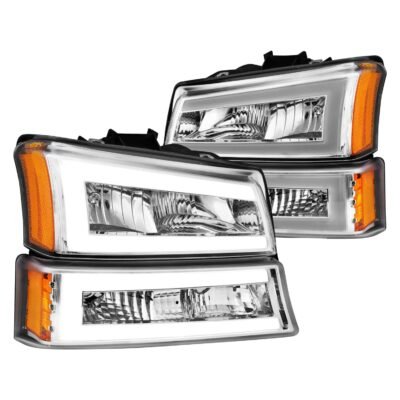 Fits CHEVY SILVERADO / AVALANCHE 03-06 / 07 CLASSIC CRYSTAL LED PLANK HEADLIGHTS W/ PARKING/SIGNAL LIGHT CHROME(4 PCS)