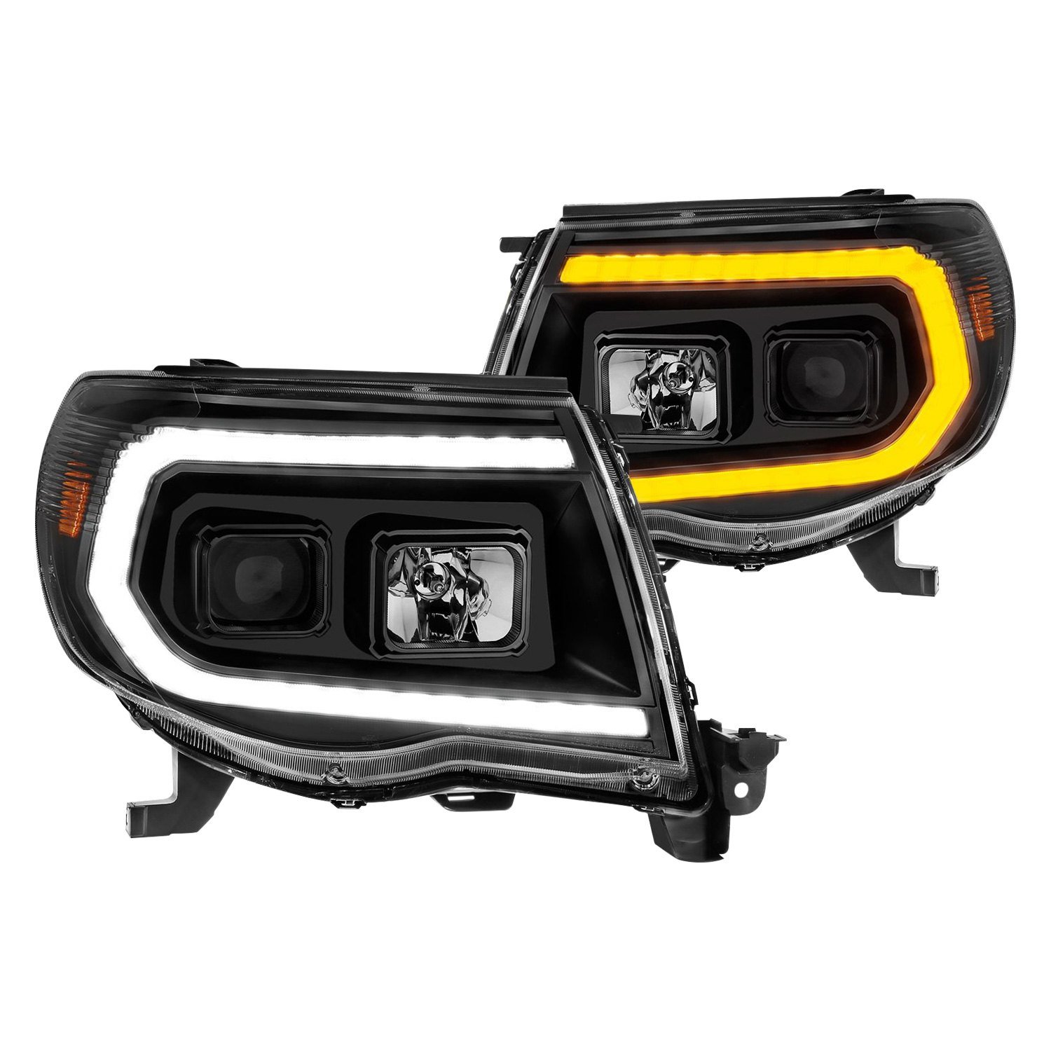 Fits TOYOTA TACOMA 05-11 PROJECTOR LED PLANK STYLE HEADLIGHTS BLACK W/ SEQUENTIAL SIGNAL