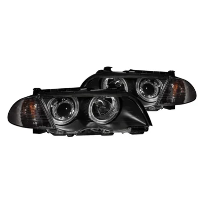 Fits BMW 3 SERIES E46 2DR 00-03 / M3 01-04 PROJECTOR HALO HEADLIGHTS BLACK W/ CORNER LIGHTS 2PC (FOR HALOGEN MODELS ONLY)