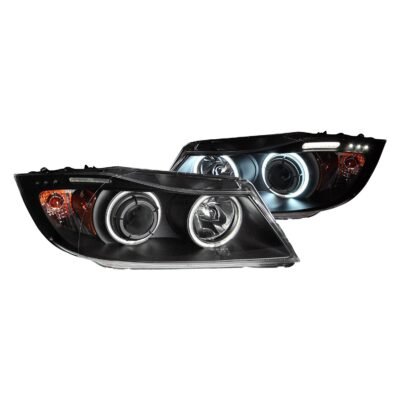 Fits BMW 3 SERIES E90/E91 06-08 PROJECTOR HALO HEADLIGHTS BLACK W/ RX HALO AND LED BAR