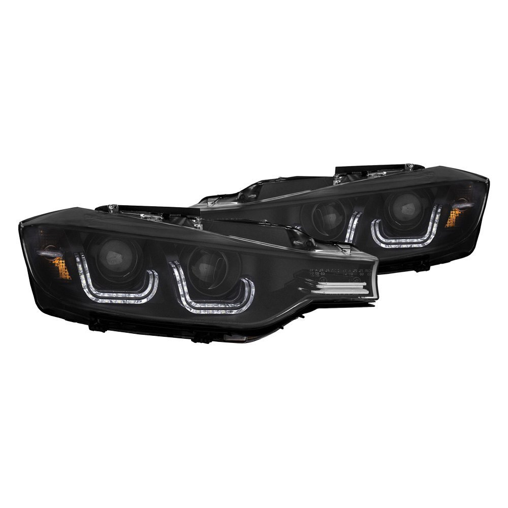 Fits BMW 3 SERIES F30 4DR 12-15 PROJECTOR U-BAR HEADLIGHTS BLACK (FOR HALOGEN MODEL)