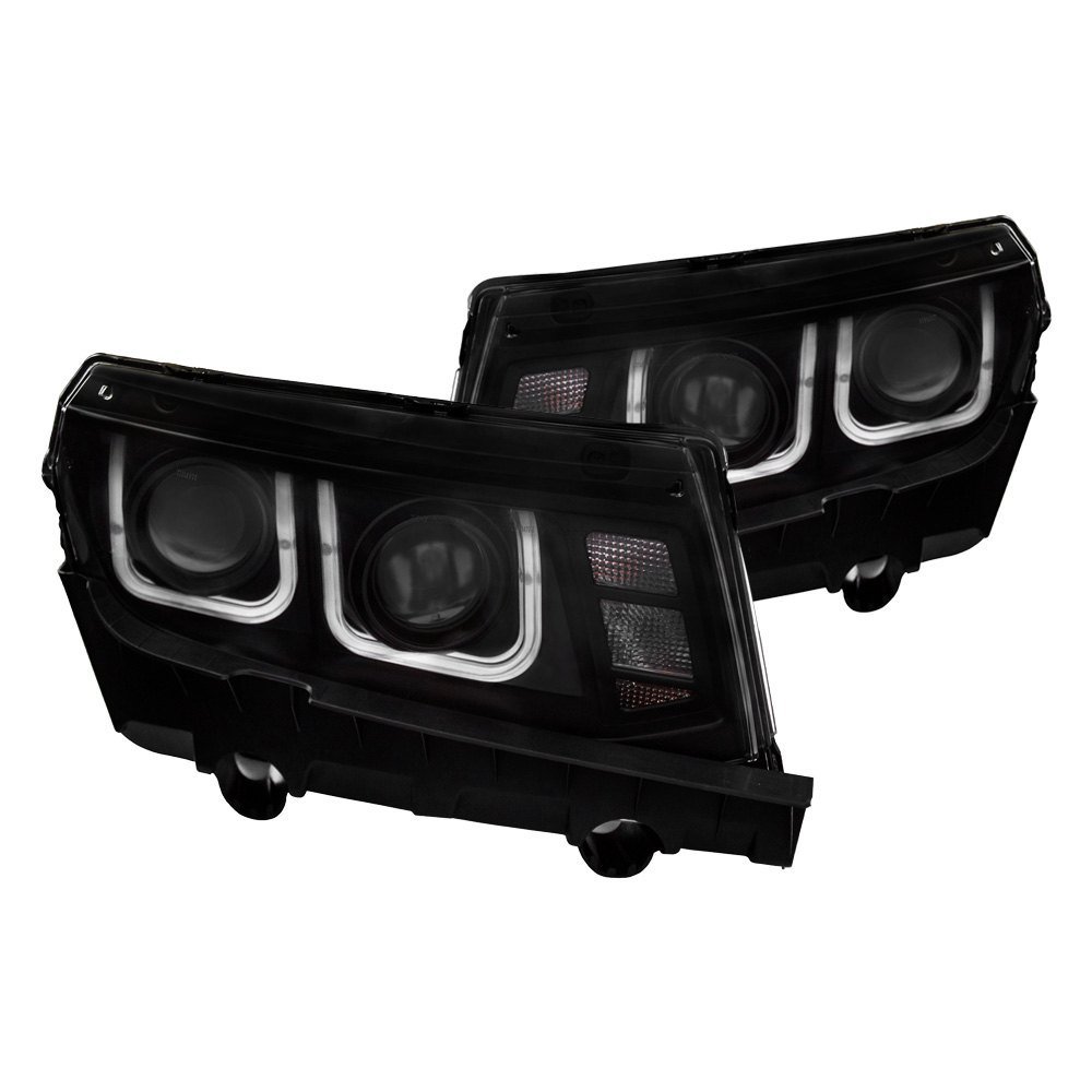 Fits CHEVY CAMARO 14-15 PROJECTOR U-BAR HEADLIGHTS BLACK