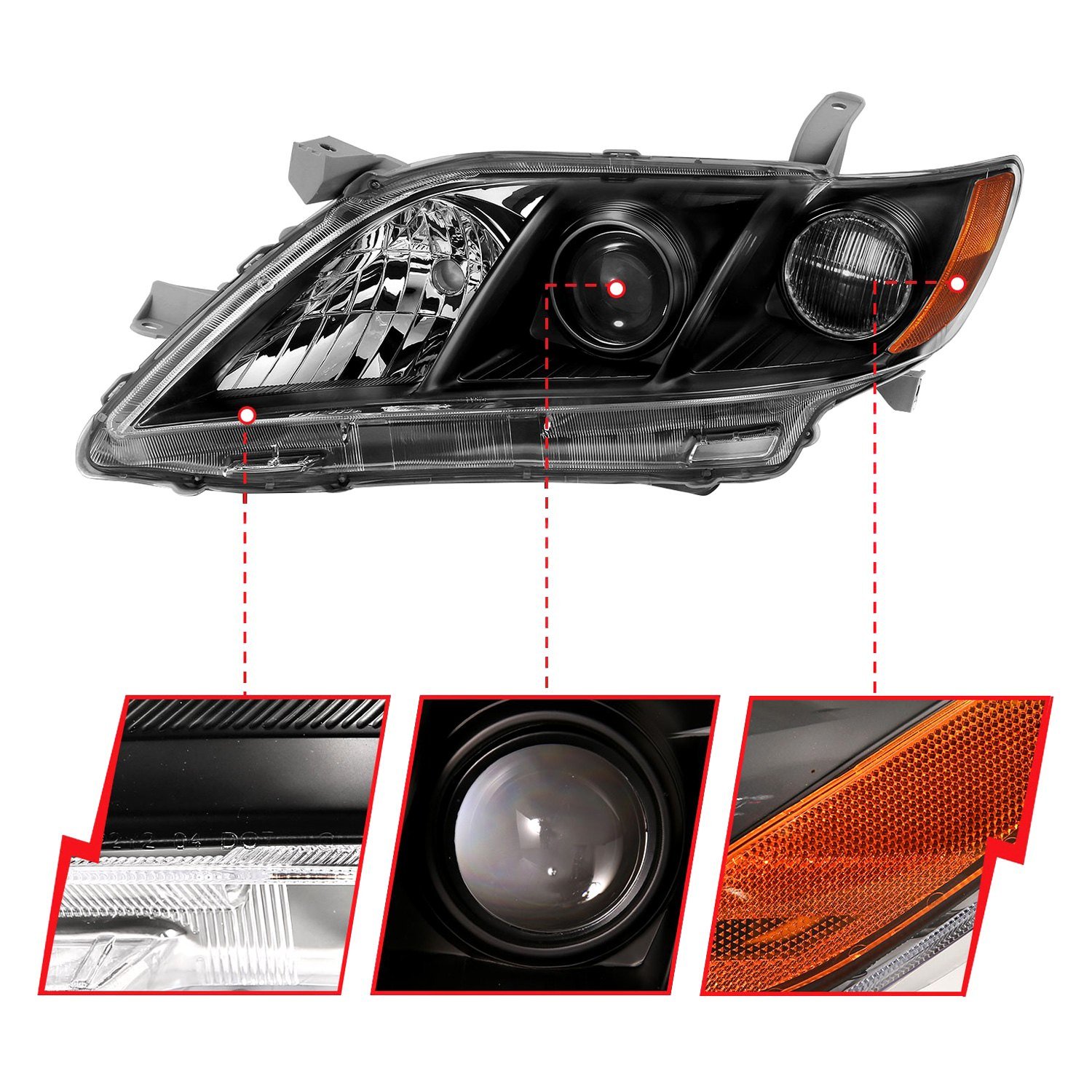 Fits TOYOTA CAMRY 07-09 PROJECTOR HEADLIGHTS BLACK - Image 4