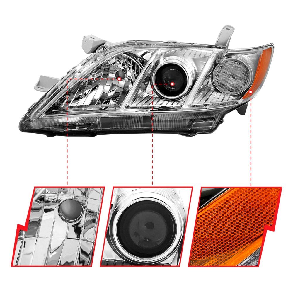 Fits TOYOTA CAMRY 07-09 PROJECTOR HEADLIGHTS CHROME (OE TYPE REPLACEMENT) - Image 3
