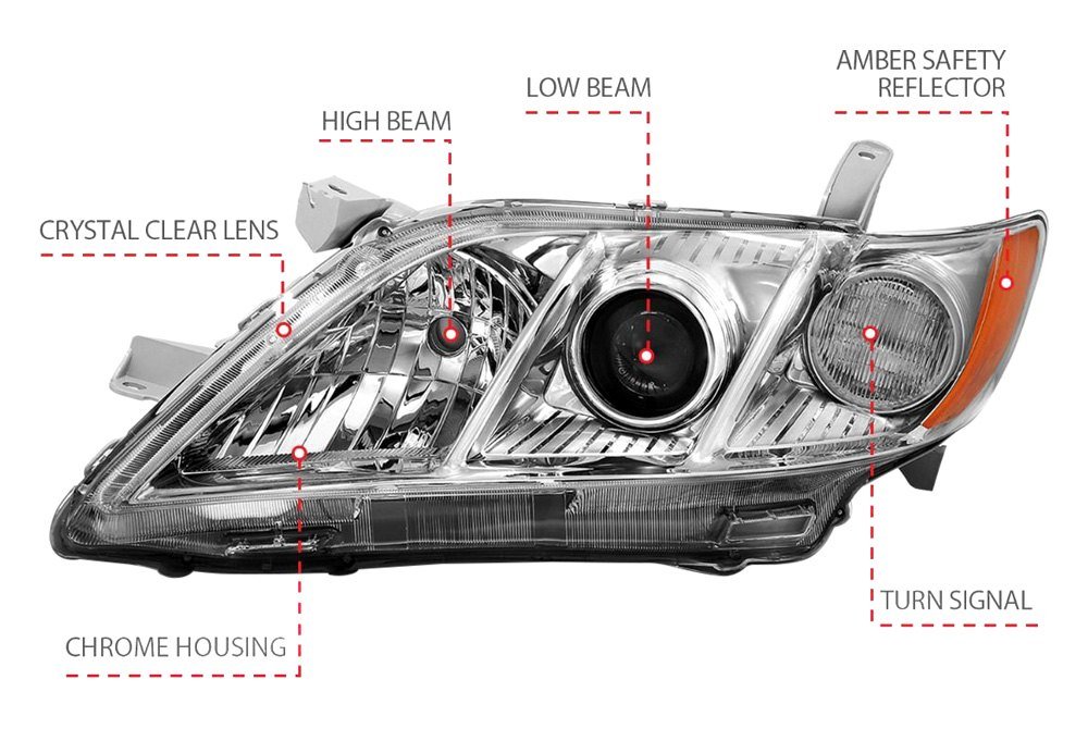 Fits TOYOTA CAMRY 07-09 PROJECTOR HEADLIGHTS CHROME (OE TYPE REPLACEMENT) - Image 2