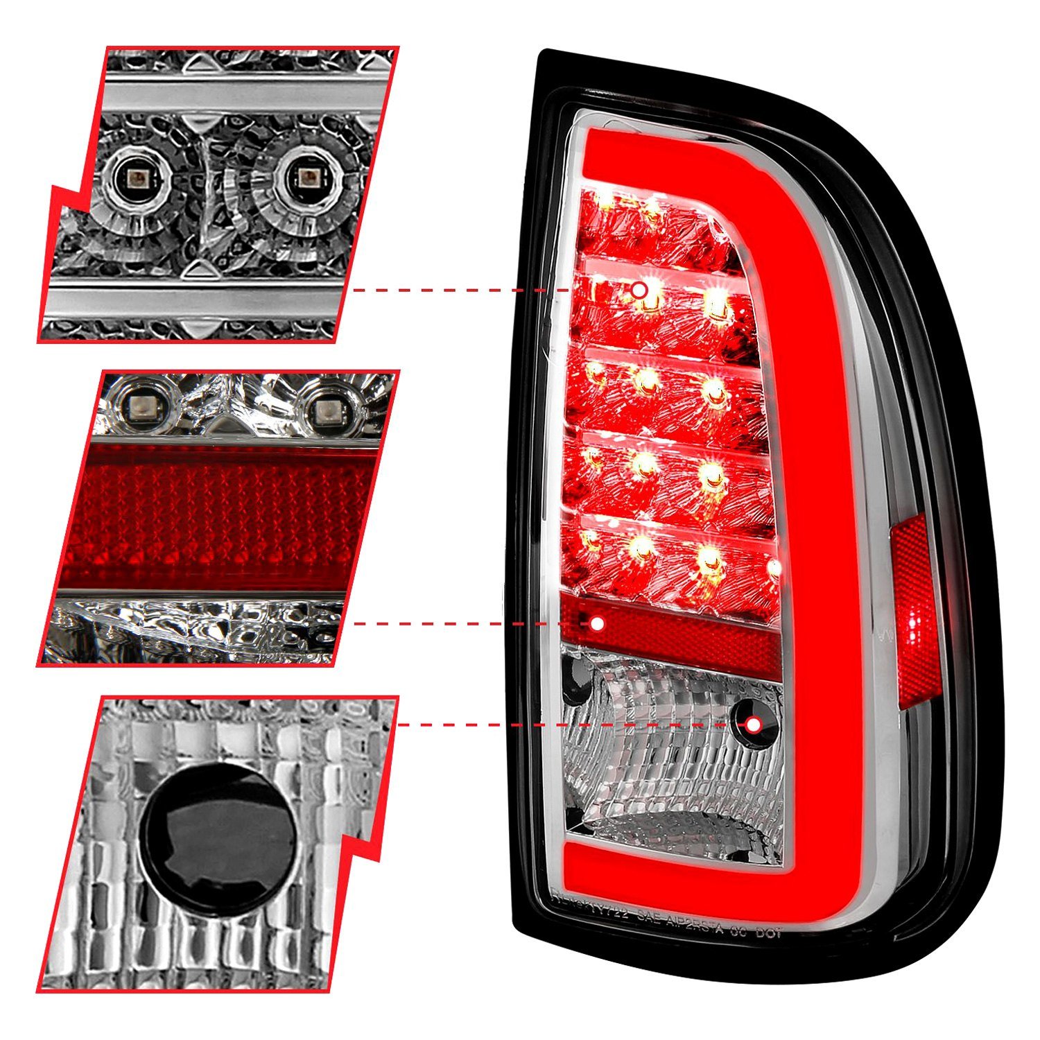 Fits TOYOTA TUNDRA 00-06 LED C-BAR STYLE TAIL LIGHTS CHROME (STD BED REGULAR CAB, ACCESS CAB) - Image 5