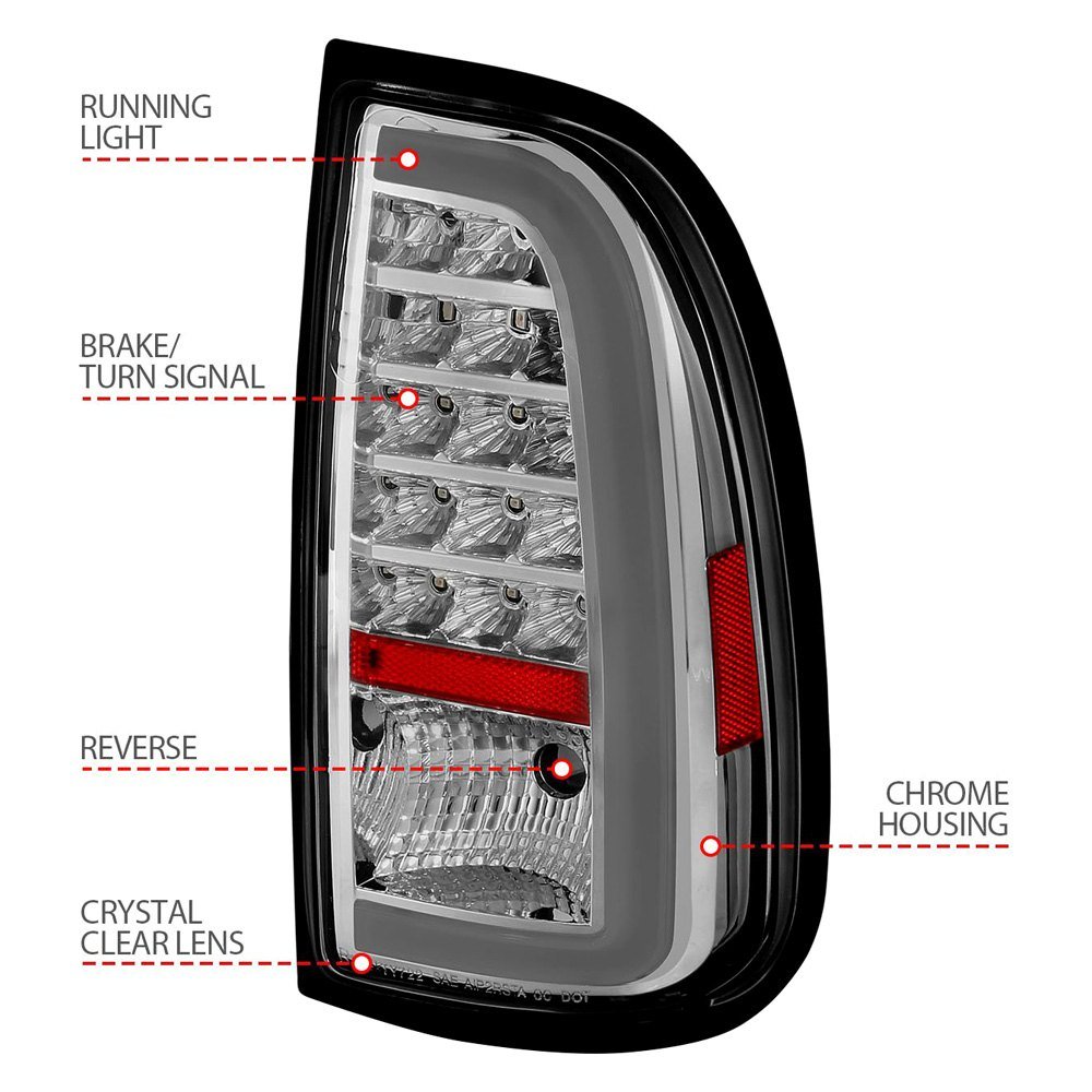 Fits TOYOTA TUNDRA 00-06 LED C-BAR STYLE TAIL LIGHTS CHROME (STD BED REGULAR CAB, ACCESS CAB) - Image 3