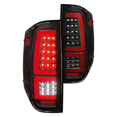 Fits TOYOTA TUNDRA 14-21 FULL LED TAIL LIGHTS BLACK W/ SEQUENTIAL SIGNAL (RED LIGHT BAR)