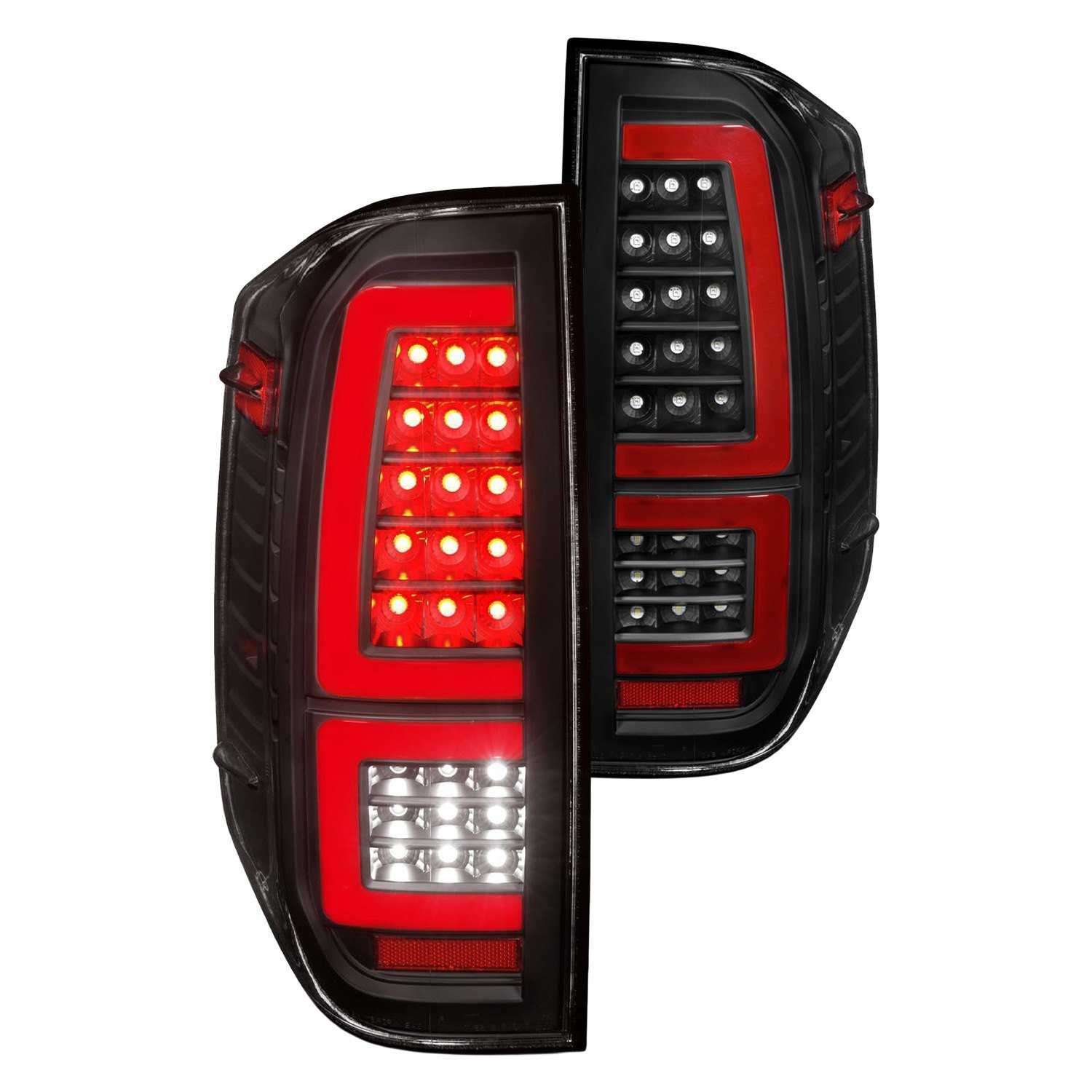 Fits TOYOTA TUNDRA 14-21 FULL LED TAIL LIGHTS BLACK W/ SEQUENTIAL SIGNAL (RED LIGHT BAR)
