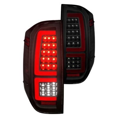 Fits TOYOTA TUNDRA 14-21 FULL LED TAIL LIGHTS BLACK SMOKE LENS W/ SEQUENTIAL SIGNAL (RED LIGHT BAR)