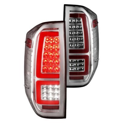 Fits TOYOTA TUNDRA 14-21 FULL LED BAR STYLE TAIL LIGHTS CHROME CLEAR LENS W/ SEQUENTIAL SIGNAL (RED LIGHT BAR)