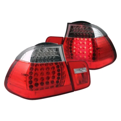 Fits BMW 3 SERIES E46 02-05 4DR LED TAIL LIGHTS CHROME RED/CLEAR LENS 2PC