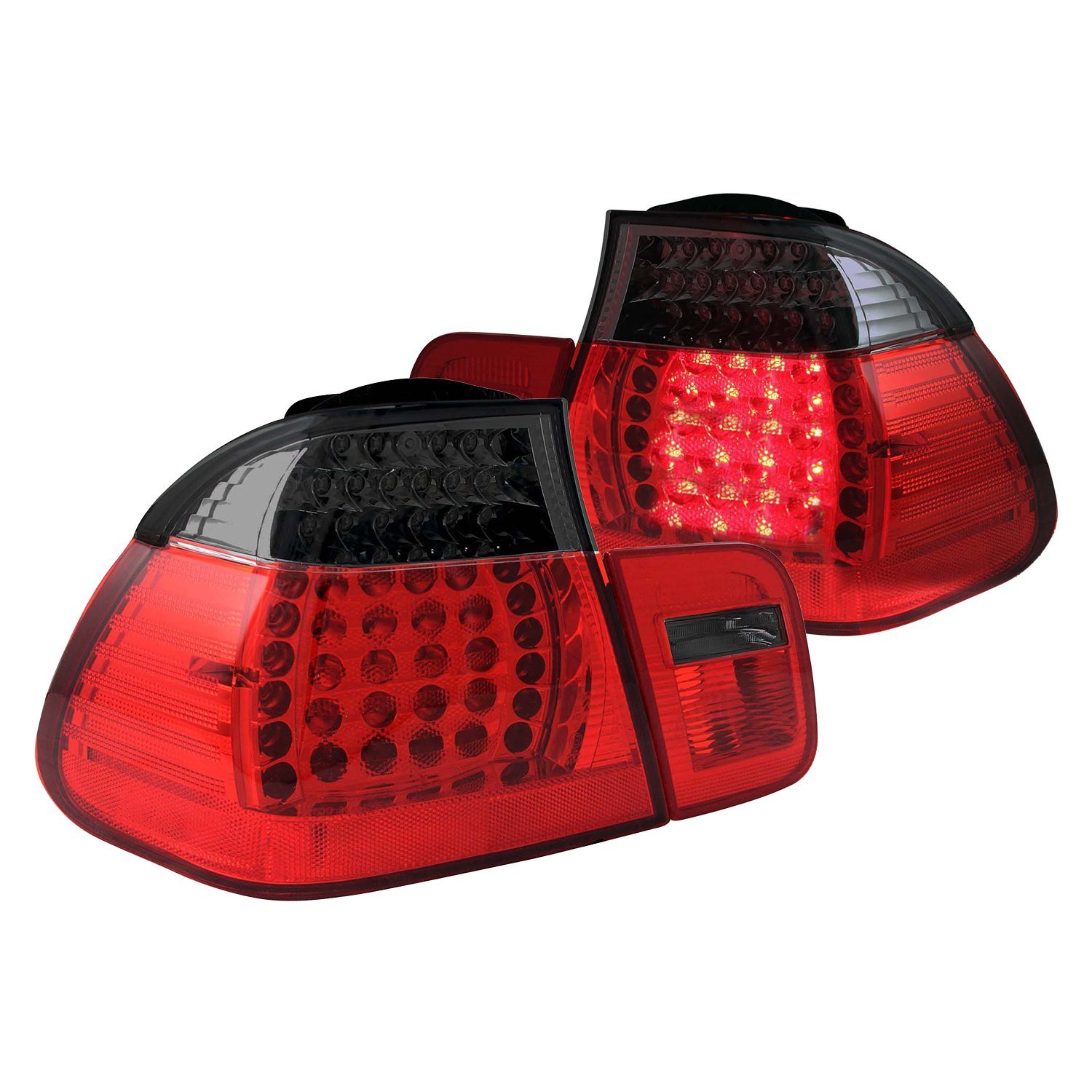 Fits BMW 3 SERIES E46 02-05 4DR LED TAIL LIGHTS CHROME RED/SMOKE LENS 2PC