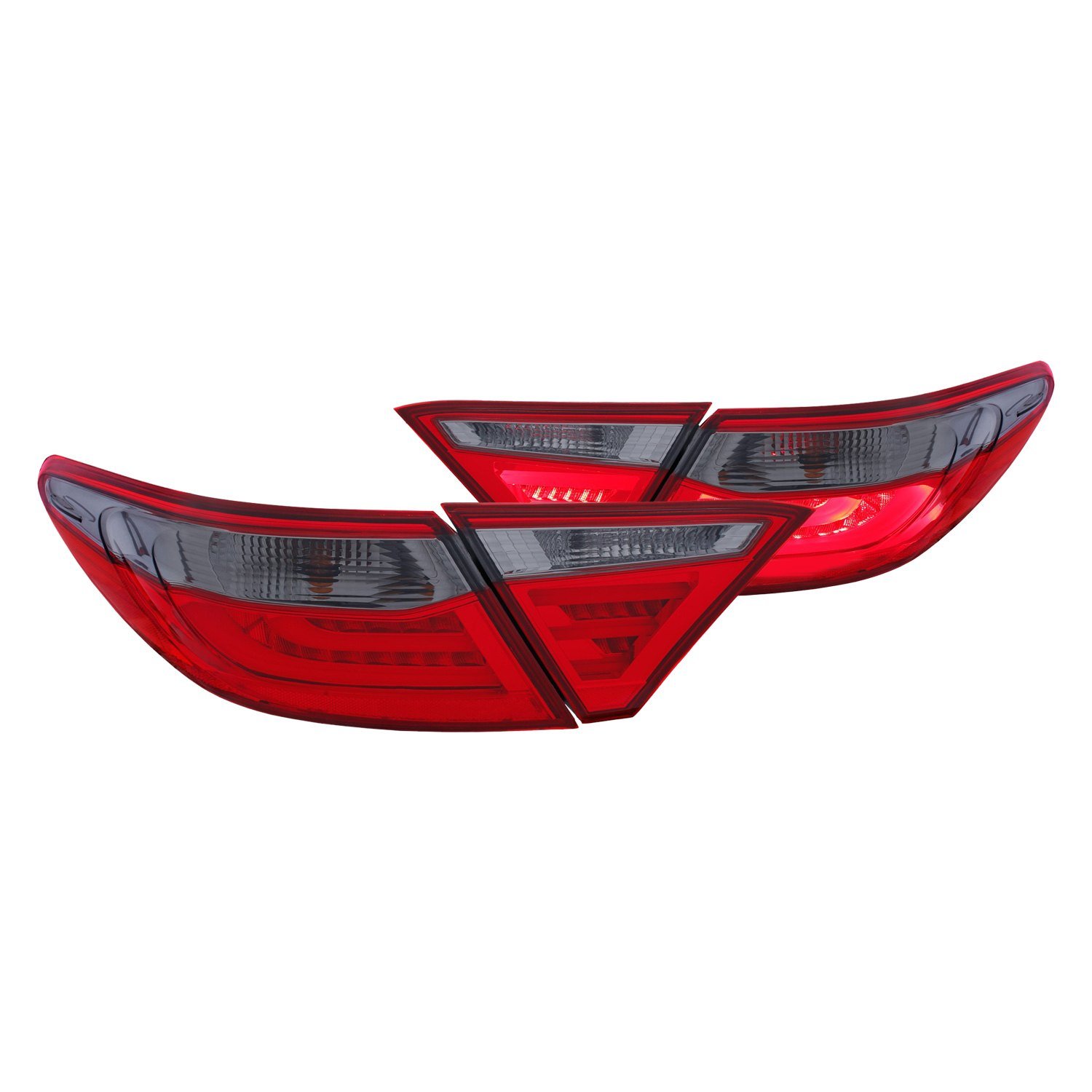 Fits TOYOTA CAMRY 4DR 15-17 LED TAIL LIGHTS CHROME RED/SMOKE LENS (4 PCS)