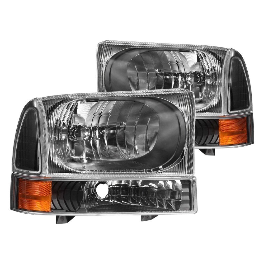 Fits FORD EXCURSION 00-04 / SUPERDUTY 99-04 CRYSTAL HEADLIGHTS BLACK W/ 2PC CORNER LIGHTS