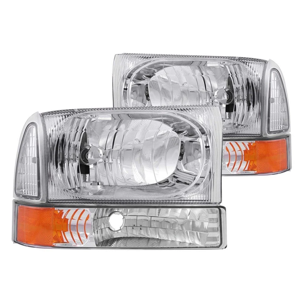 Fits FORD EXCURSION 00-04 / SUPERDUTY 99-04 CRYSTAL HEADLIGHTS CHROME W/ CORNER LIGHTS 2PC