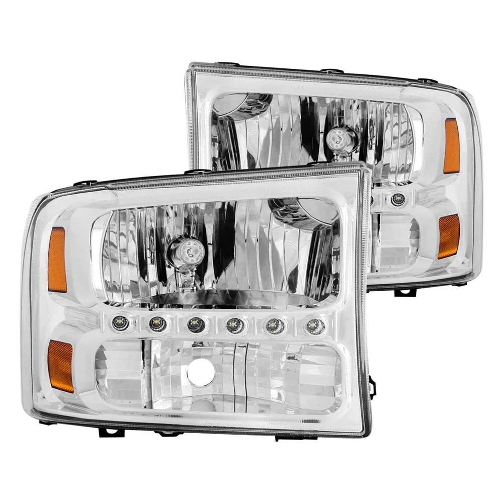 Fits FORD EXCURSION 00-04 / SUPERDUTY 99-04 CRYSTAL HEADLIGHTS CHROME W/ LED 1 PC