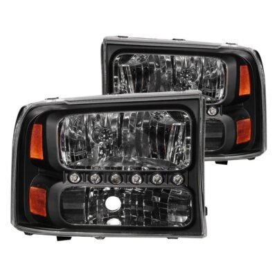 Fits FORD EXCURSION 00-04 / SUPERDUTY 99-04 CRYSTAL HEADLIGHTS BLACK 1 PC W/ LED