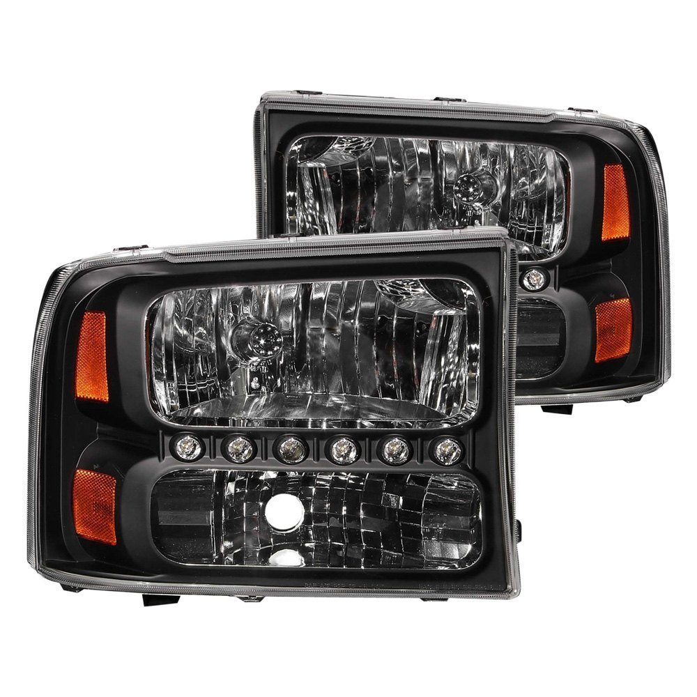 Fits FORD EXCURSION 00-04 / SUPERDUTY 99-04 CRYSTAL HEADLIGHTS BLACK 1 PC W/ LED