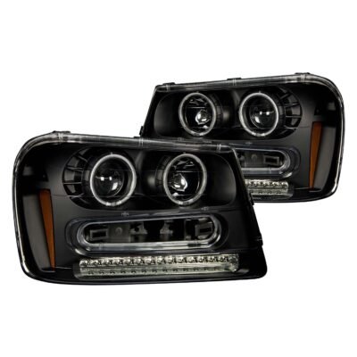 Fits CHEVY TRAILBLAZER 02-09 PROJECTOR HALO HEADLIGHTS BLACK W/ RX HALO