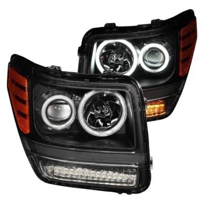 Fits DODGE NITRO 07-12 PROJECTOR HEADLIGHTS BLACK G2 W/ RX HALO & LED SIGNAL