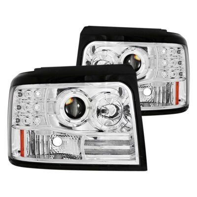 Fits FORD F-150/BRONCO 92-96 / F-250/350 92-98 PROJECTOR LED HALO HEADLIGHTS CHROME (1 PC)