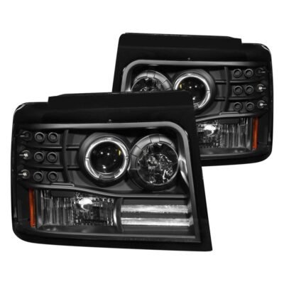 Fits FORD F-150/BRONCO 92-96 / F-250/350 92-98 PROJECTOR HALO HEADLIGHTS BLACK (1 PC)