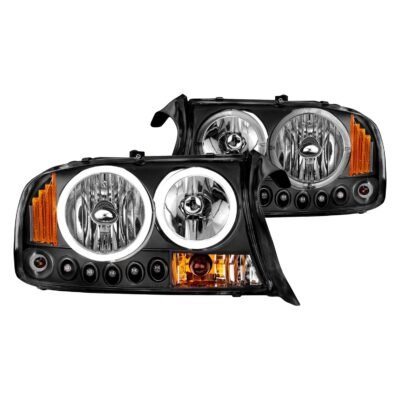 Fits DODGE DAKOTA 97-04 / DURANGO 98-03 CRYSTAL HALO HEADLIGHTS BLACK 1 PC