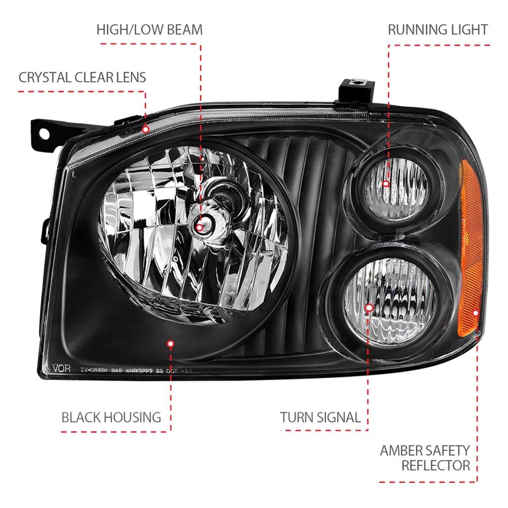 Fits NISSAN FRONTIER 01-04 CRYSTAL HEADLIGHT BLACK - Image 2
