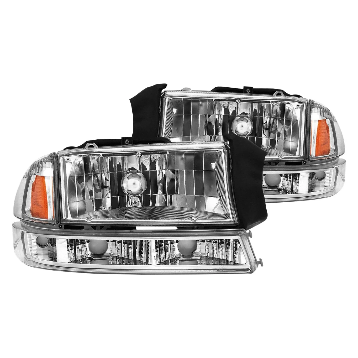 Fits DODGE DAKOTA 97-04 / DODGE DURANGO 98-03 CRYSTAL HEADLIGHTS CHROME W/ PARKING LIGHTS (2 PCS)