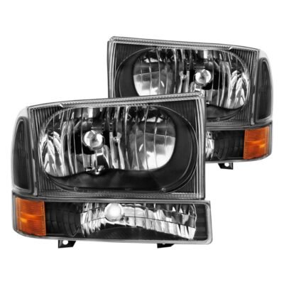 Fits FORD EXCURSION 00-04/ SUPER DUTY 99-04 CRYSTAL HEADLIGHTS BLACK W/ CORNER LIGHTS (W/O BULBS)