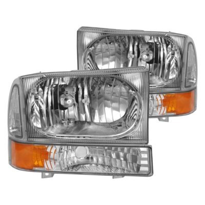 Fits FORD EXCURSION 00-04/ SUPER DUTY 99-04 CRYSTAL HEADLIGHTS W/ CORNER LIGHTS CHROME (W/O BULBS)