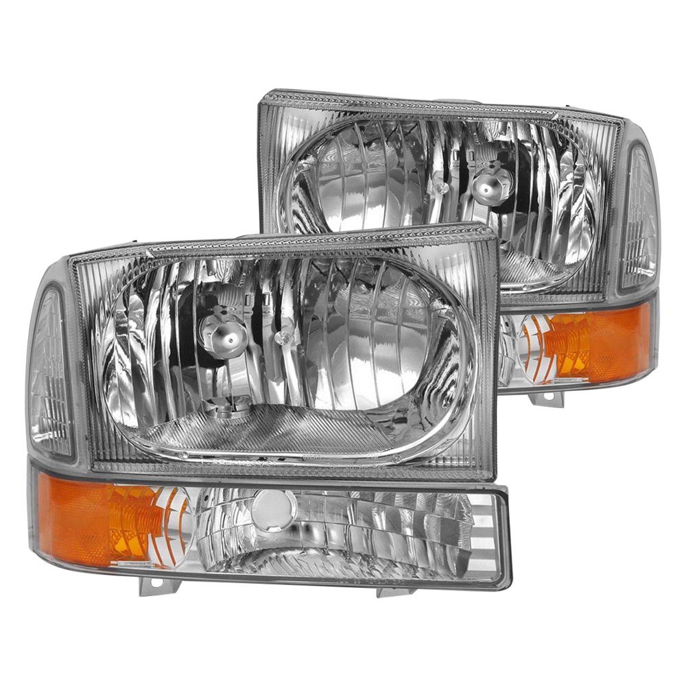 Fits FORD EXCURSION 00-04/ SUPER DUTY 99-04 CRYSTAL HEADLIGHTS W/ CORNER LIGHTS CHROME (W/O BULBS)